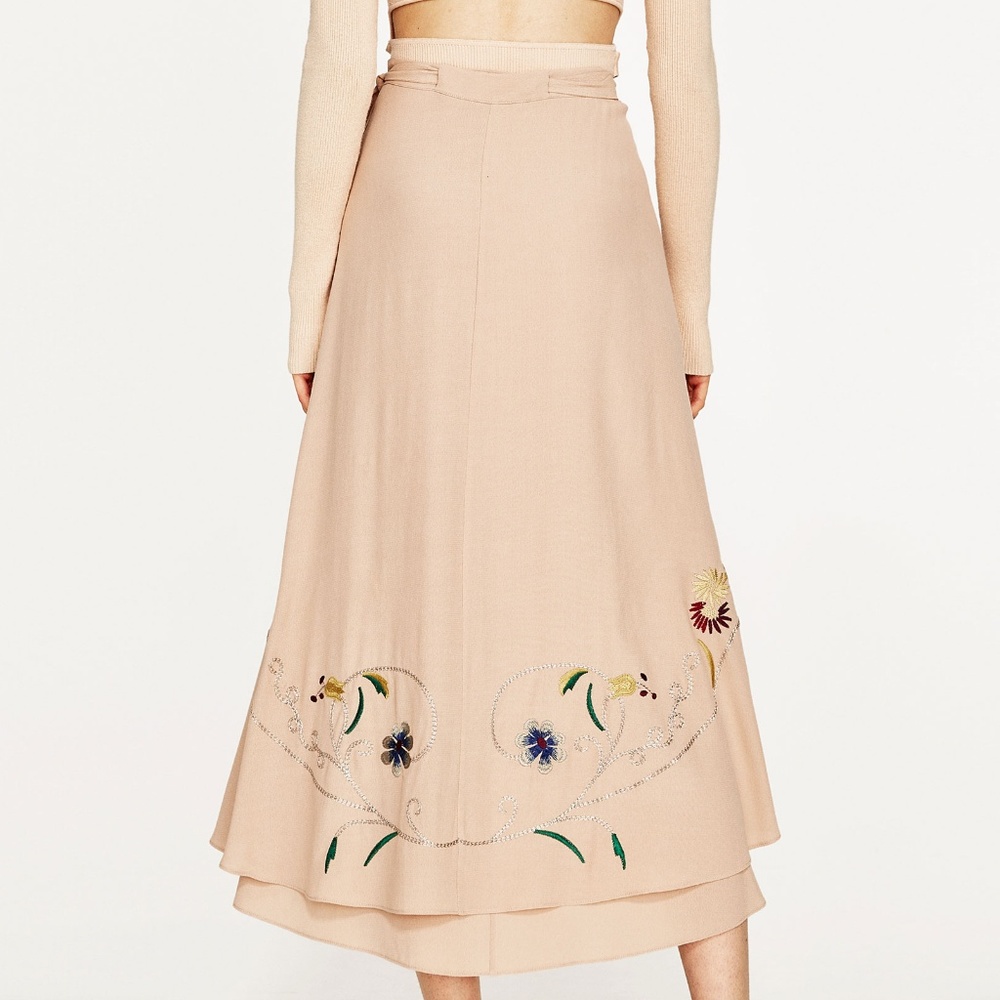 Zara Floral Embroidered Wrap Skirt - Picture 5 of 8